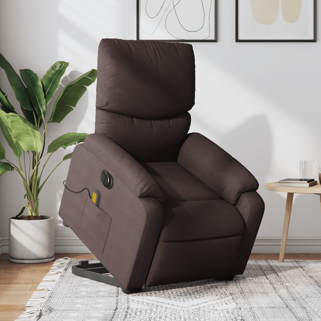 Electric massage chair with stand-up aid, dark brown fabric