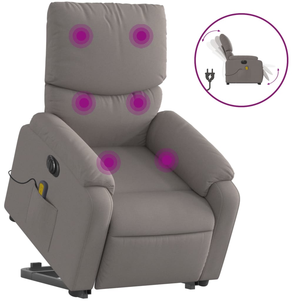 Electric massage chair with stand-up aid taupe fabric