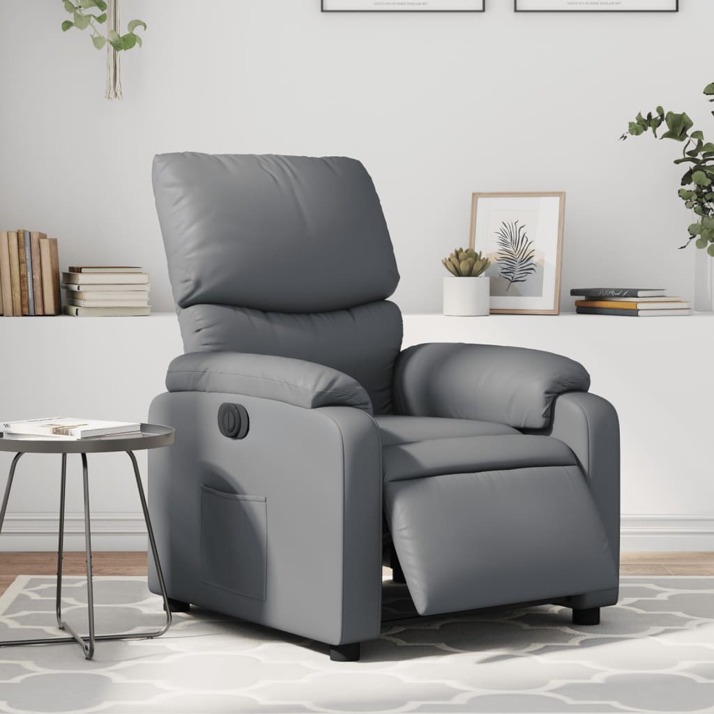 Electric recliner chair grey imitation leather
