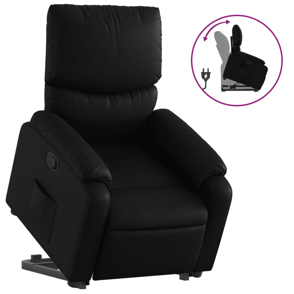 Recliner chair with stand-up aid, black faux leather