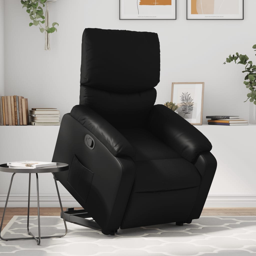 Recliner chair with stand-up aid, black faux leather