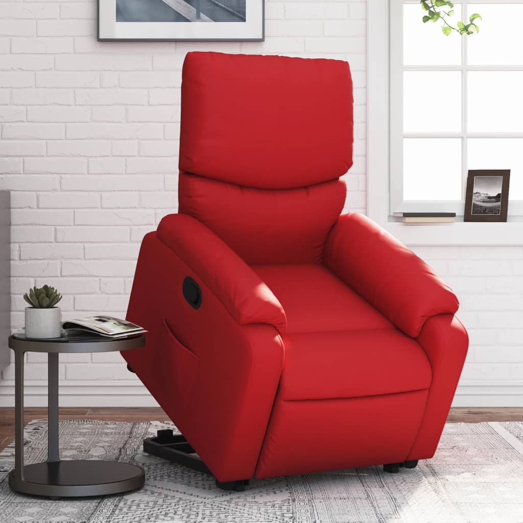 Recliner chair with stand-up aid, red, faux leather