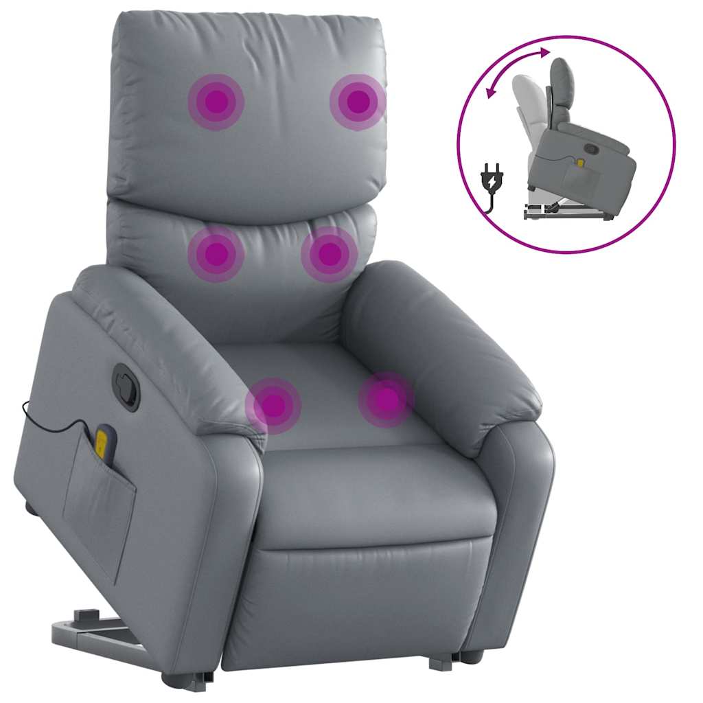 Massage chair with stand-up aid, grey artificial leather