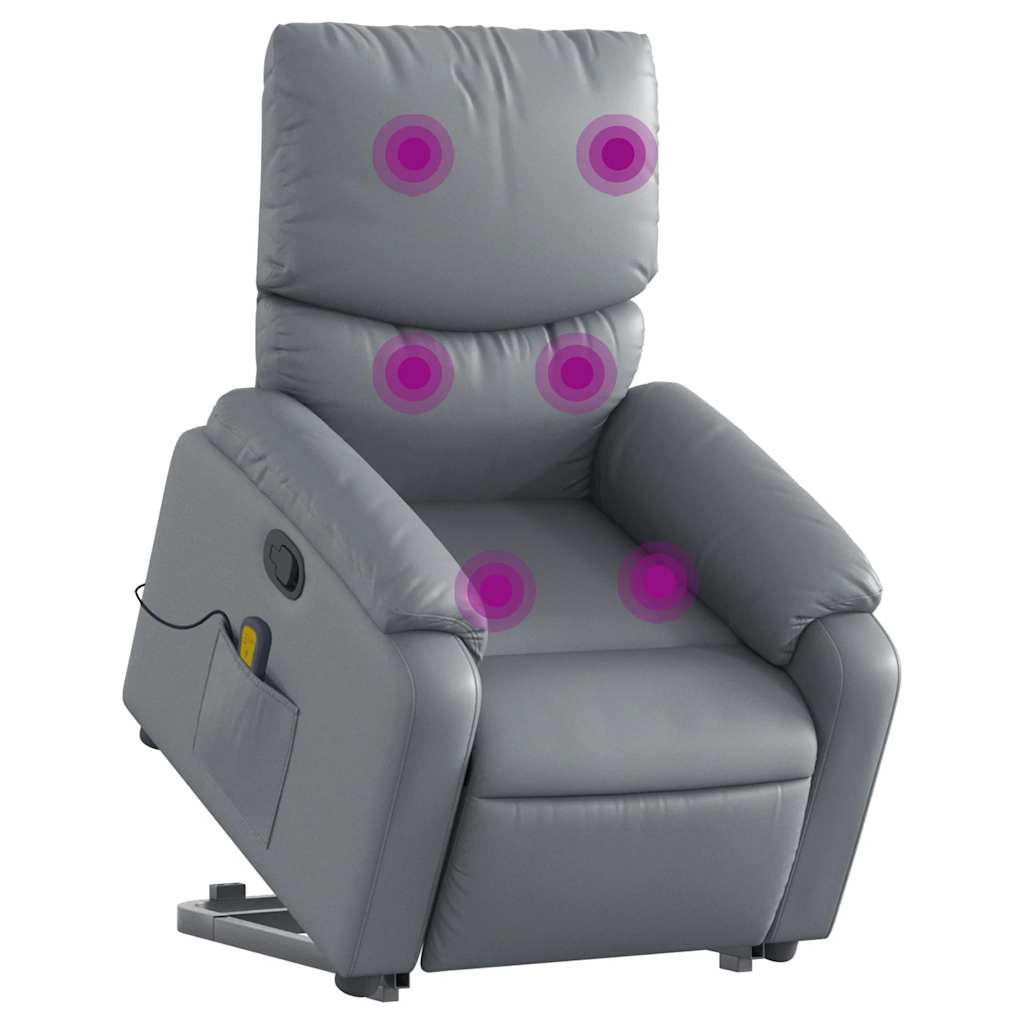 Massage chair with stand-up aid, grey artificial leather