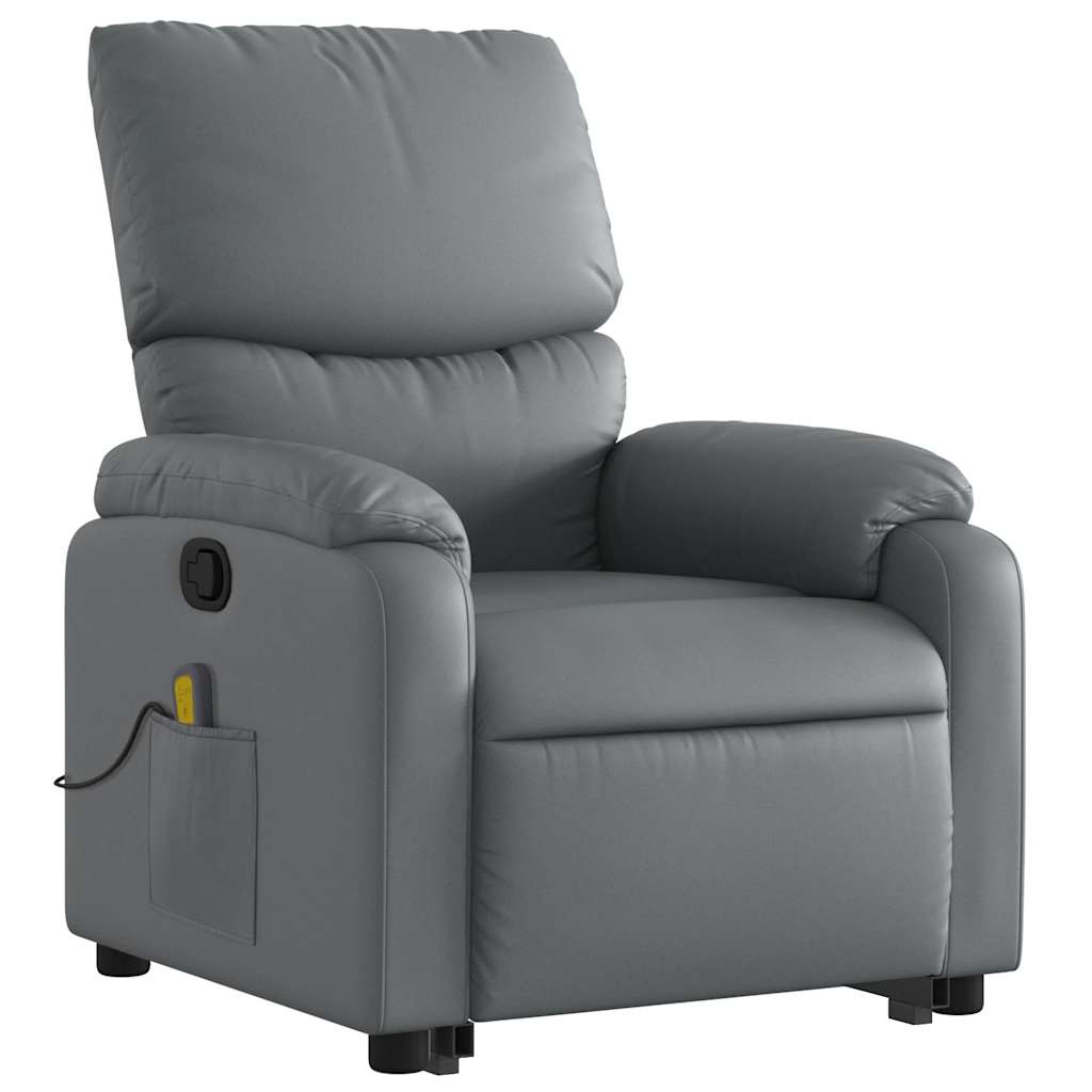 Massage chair with stand-up aid, grey artificial leather