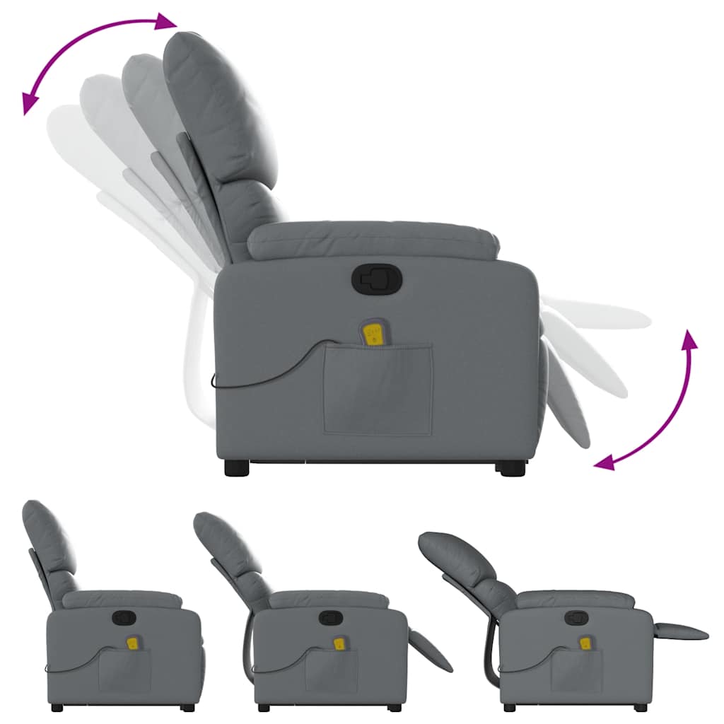 Massage chair with stand-up aid, grey artificial leather