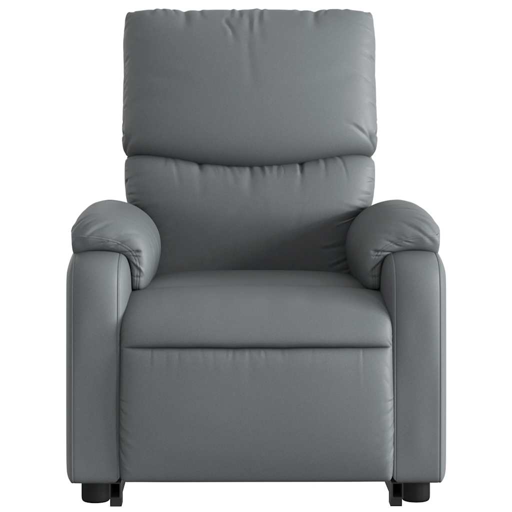 Massage chair with stand-up aid, grey artificial leather
