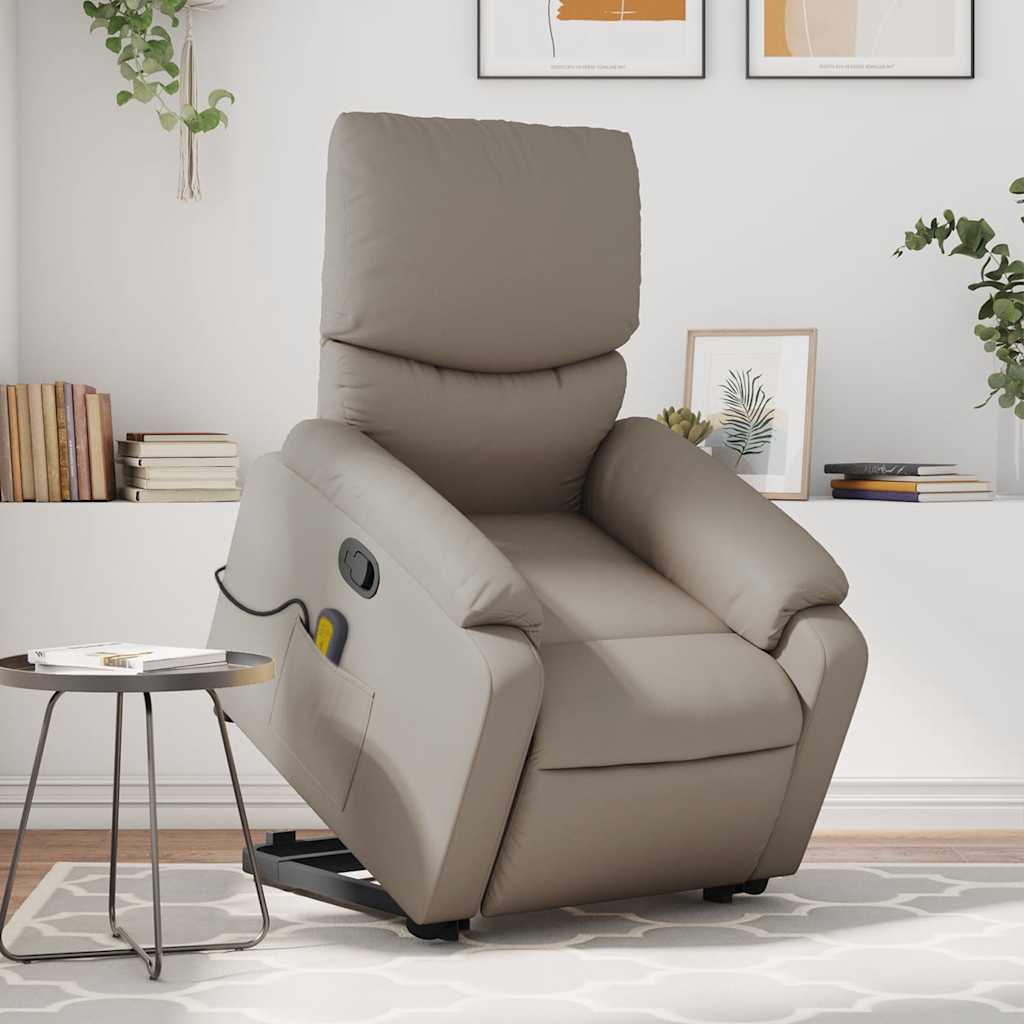 Massage chair with stand-up aid, cappuccino brown, artificial leather
