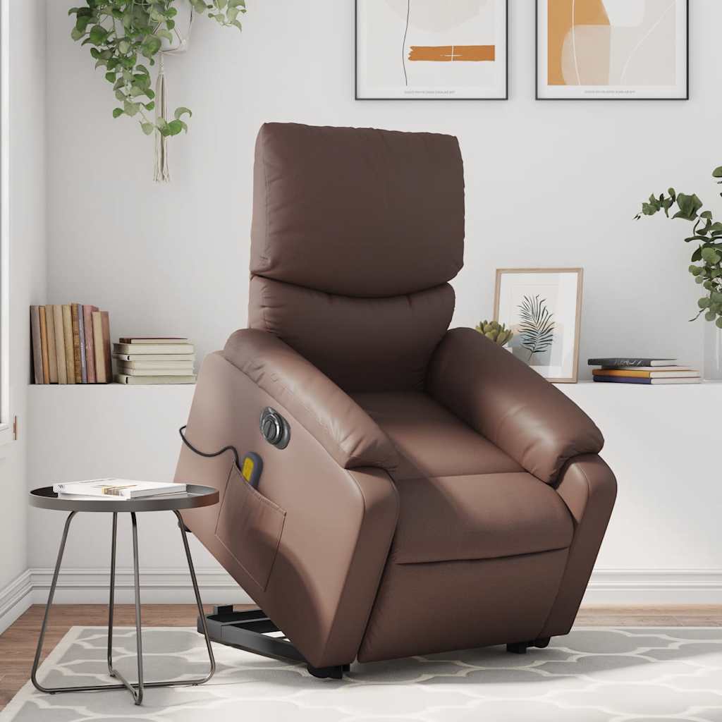 Massage chair with electric stand-up aid, brown imitation leather
