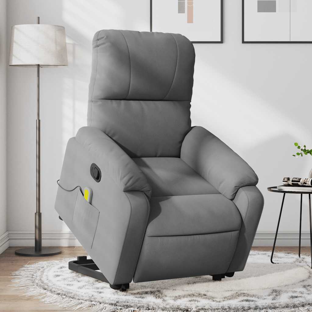 Massage chair with stand-up aid dark grey microfiber fabric