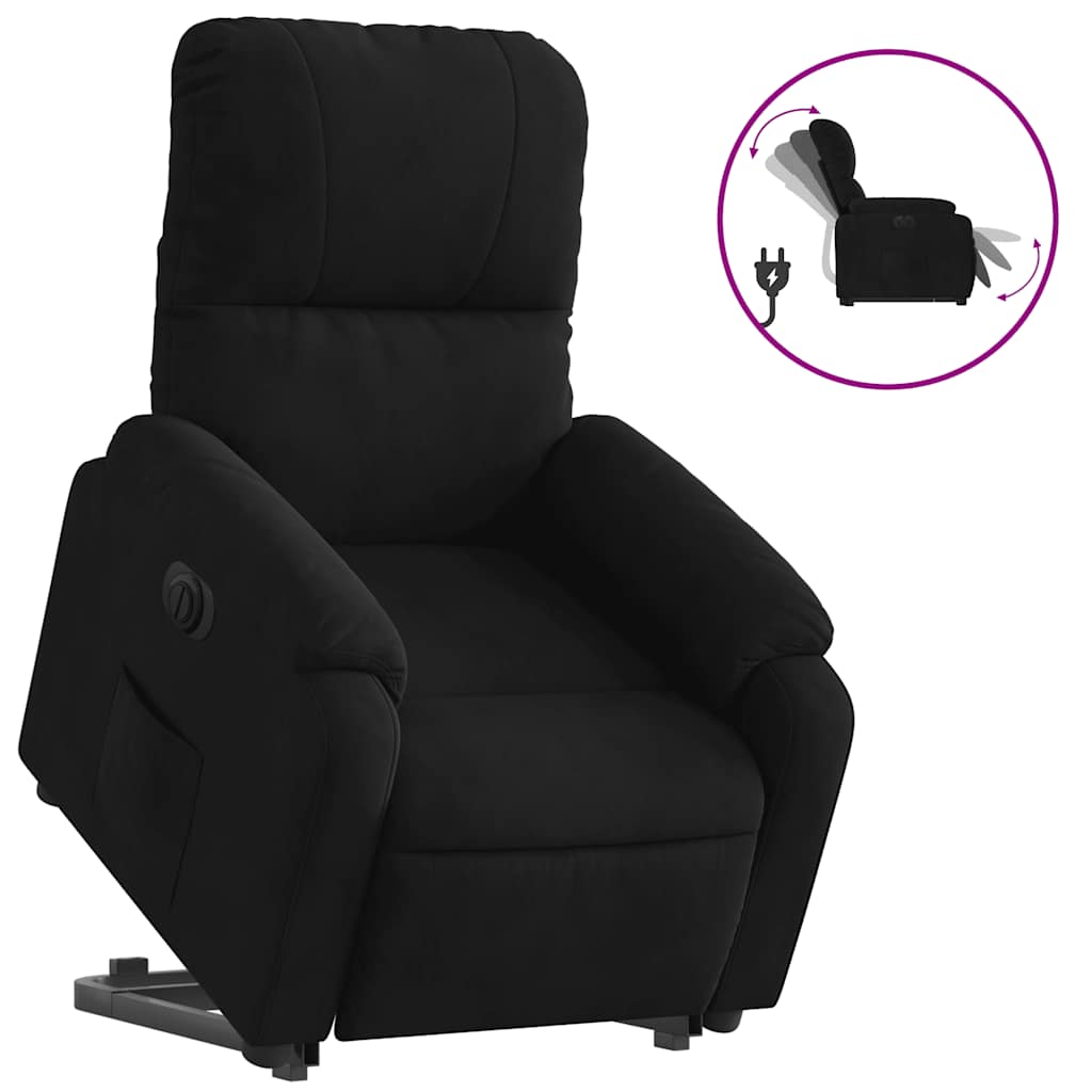 Recliner chair with electric riser, black microfiber fabric