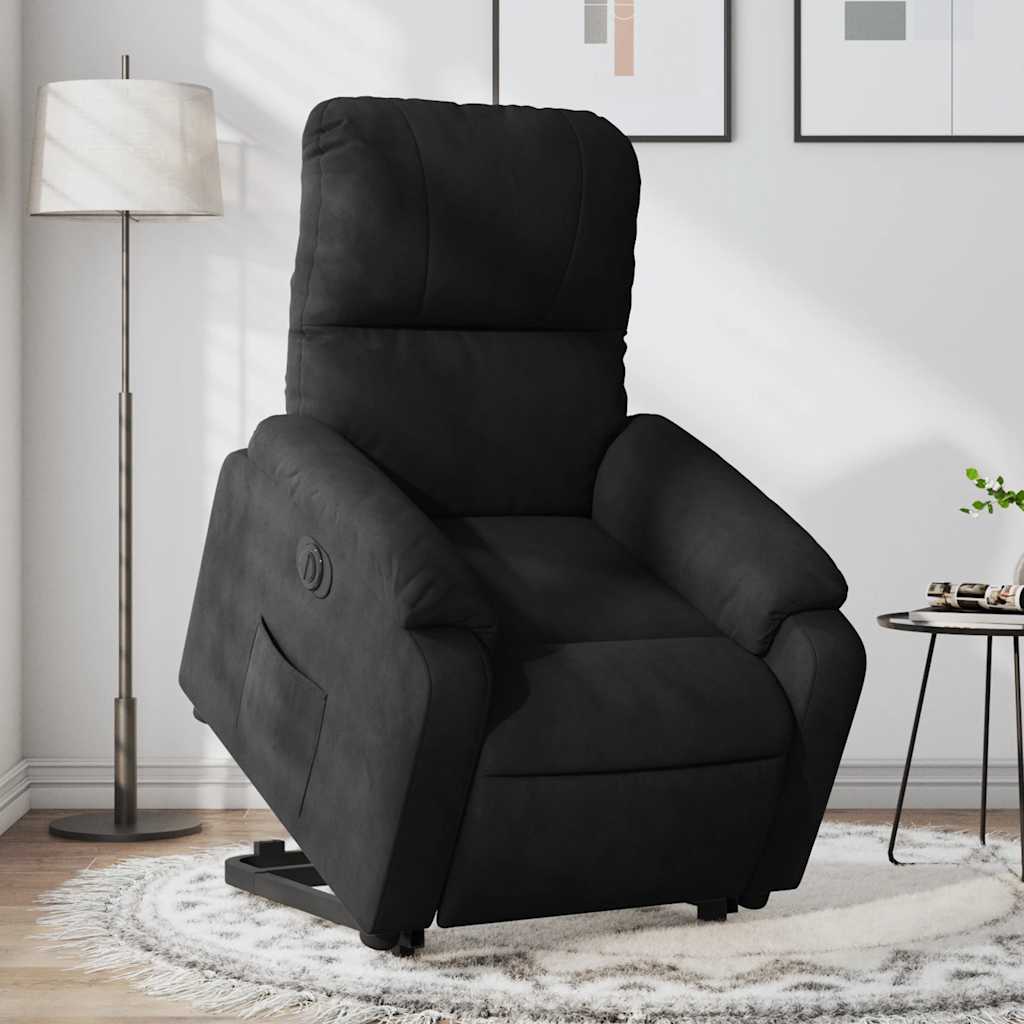 Recliner chair with electric riser, black microfiber fabric