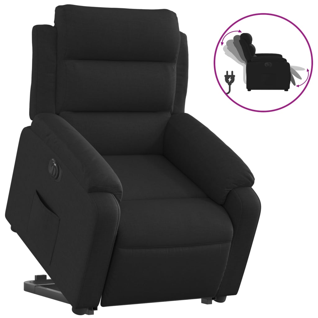 Recliner chair with electric riser, black fabric