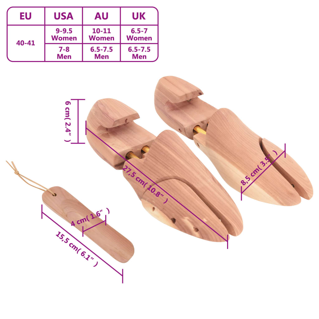 Shoe tree with shoehorn EU 40-41 solid wood cedar