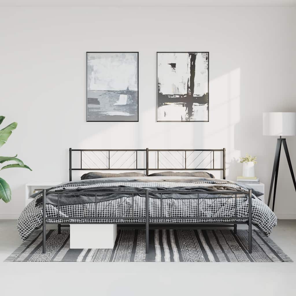 Bettgestell mit Kopf- und Fußteil Metall Schwarz 193x203 cm