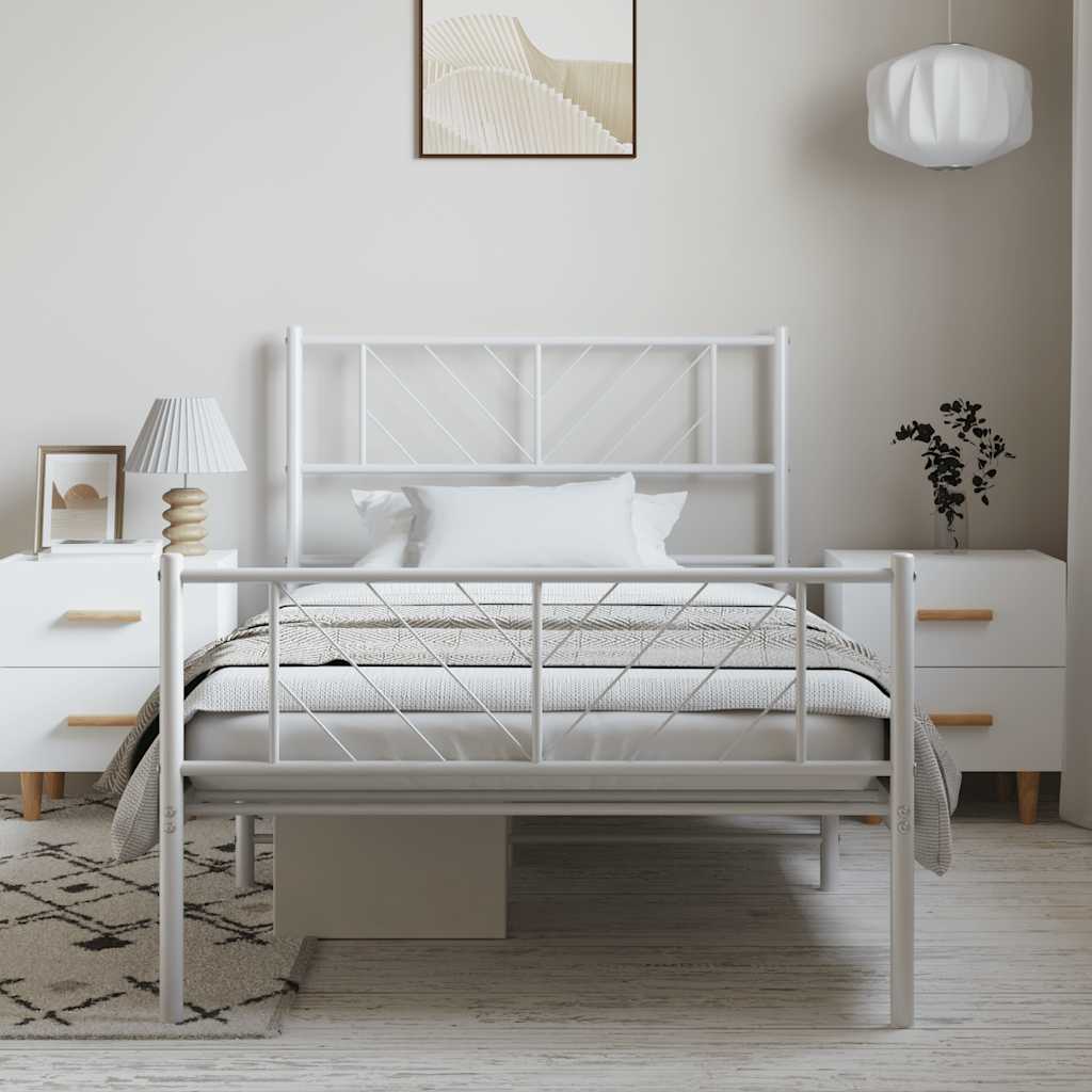 Bettgestell mit Kopf- und Fußteil Metall Weiß 100x200 cm