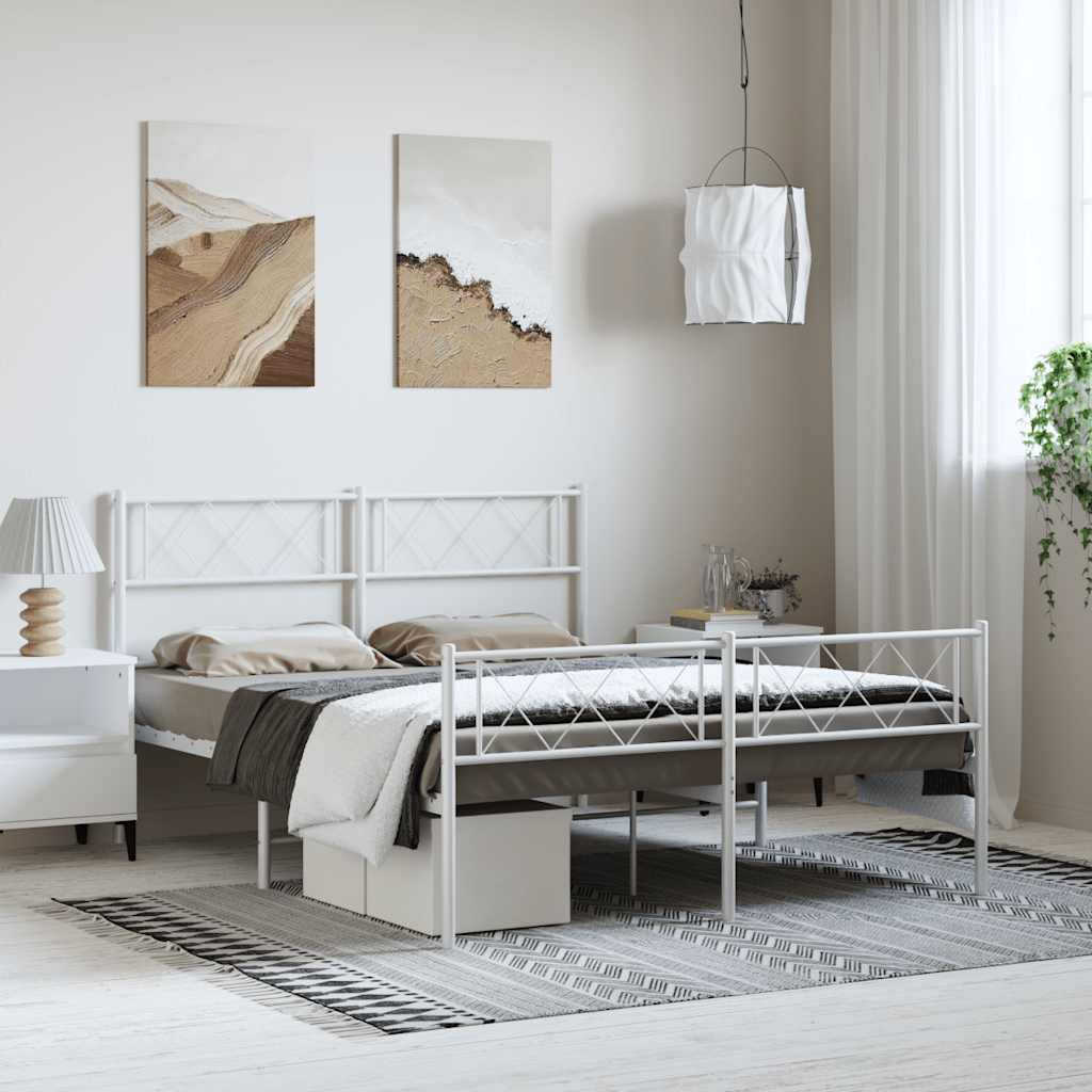 Bettgestell mit Kopf- und Fußteil Metall Weiß 150x200 cm