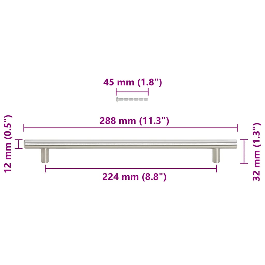 Möbelgriffe 5 Stk. Silbern 224 mm Edelstahl