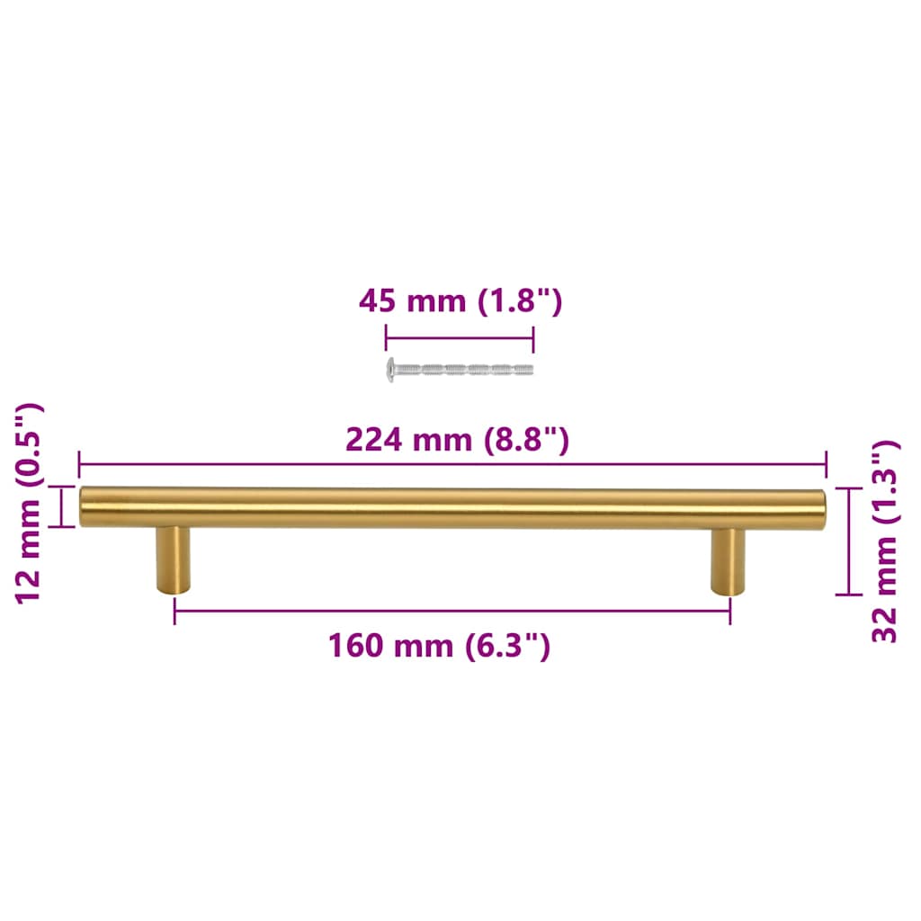 Möbelgriffe 10 Stk. Golden 160 mm Edelstahl