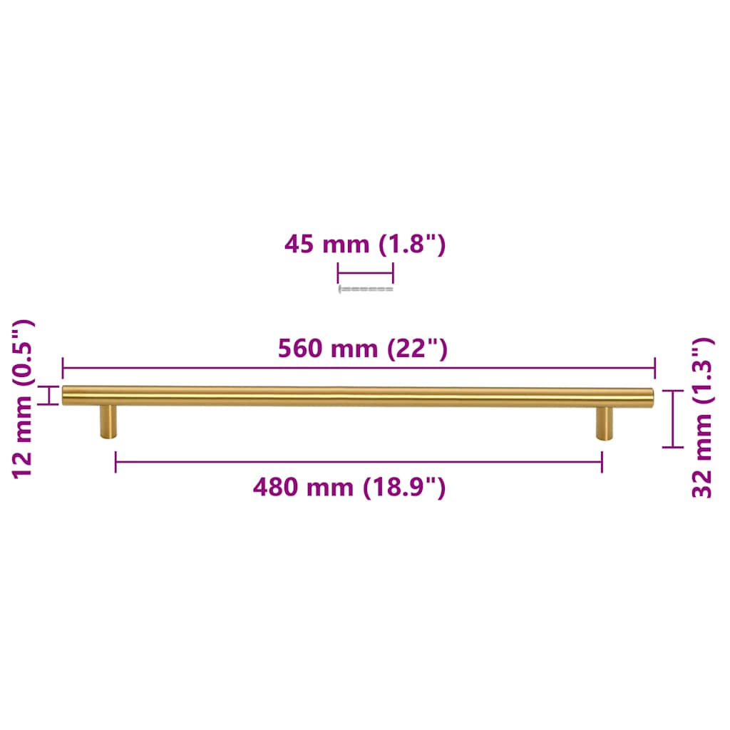 Möbelgriffe 5 Stk. Golden 480 mm Edelstahl