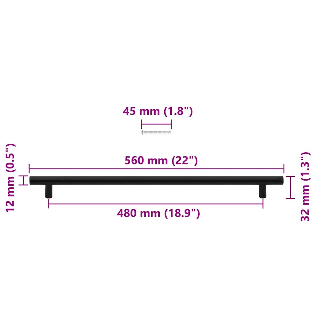 Möbelgriffe 5 Stk. Schwarz 480 mm Edelstahl