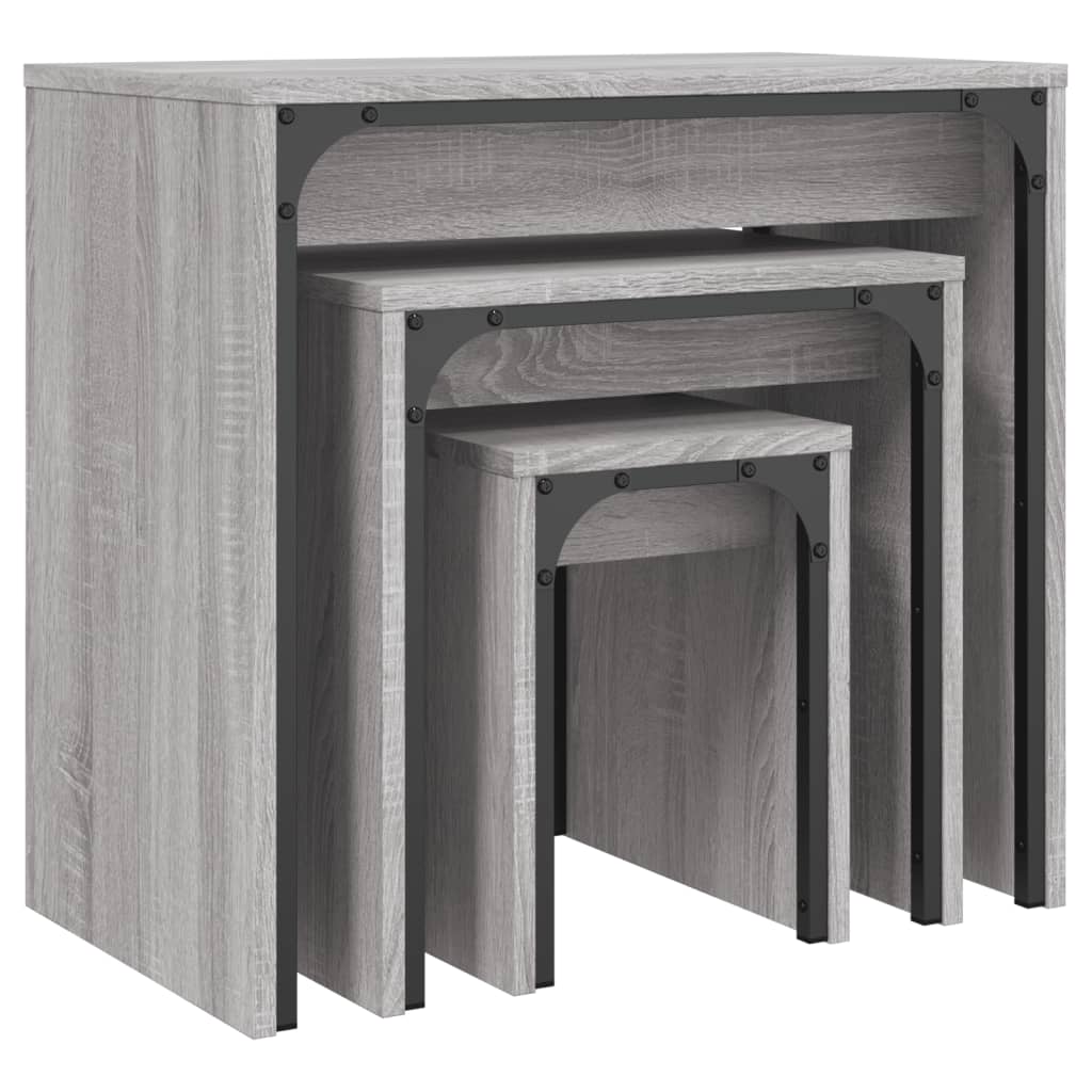 Satztische 3 Stk. Grau Sonoma Holzwerkstoff