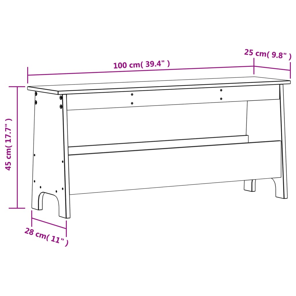 Flurbank 100x28x45 cm Massivholz Kiefer