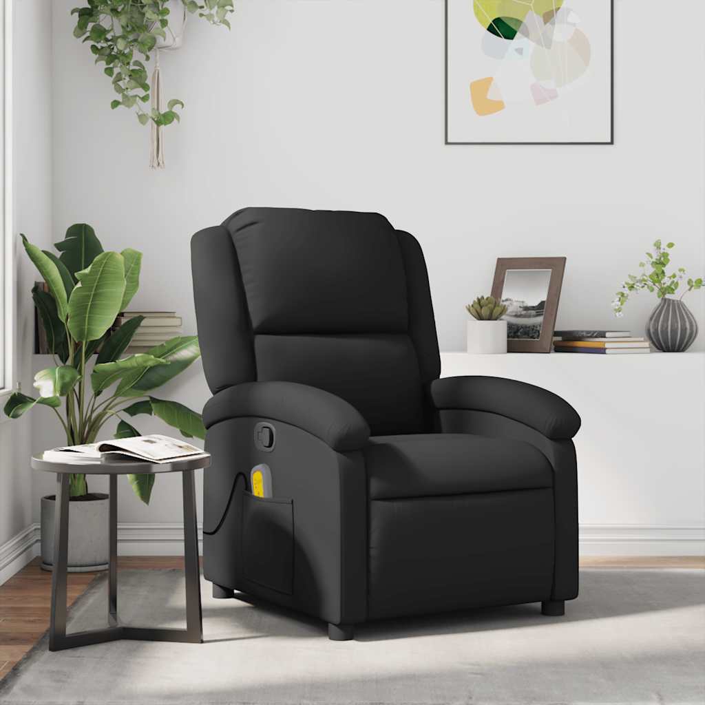 Massagesessel Schwarz Echtleder