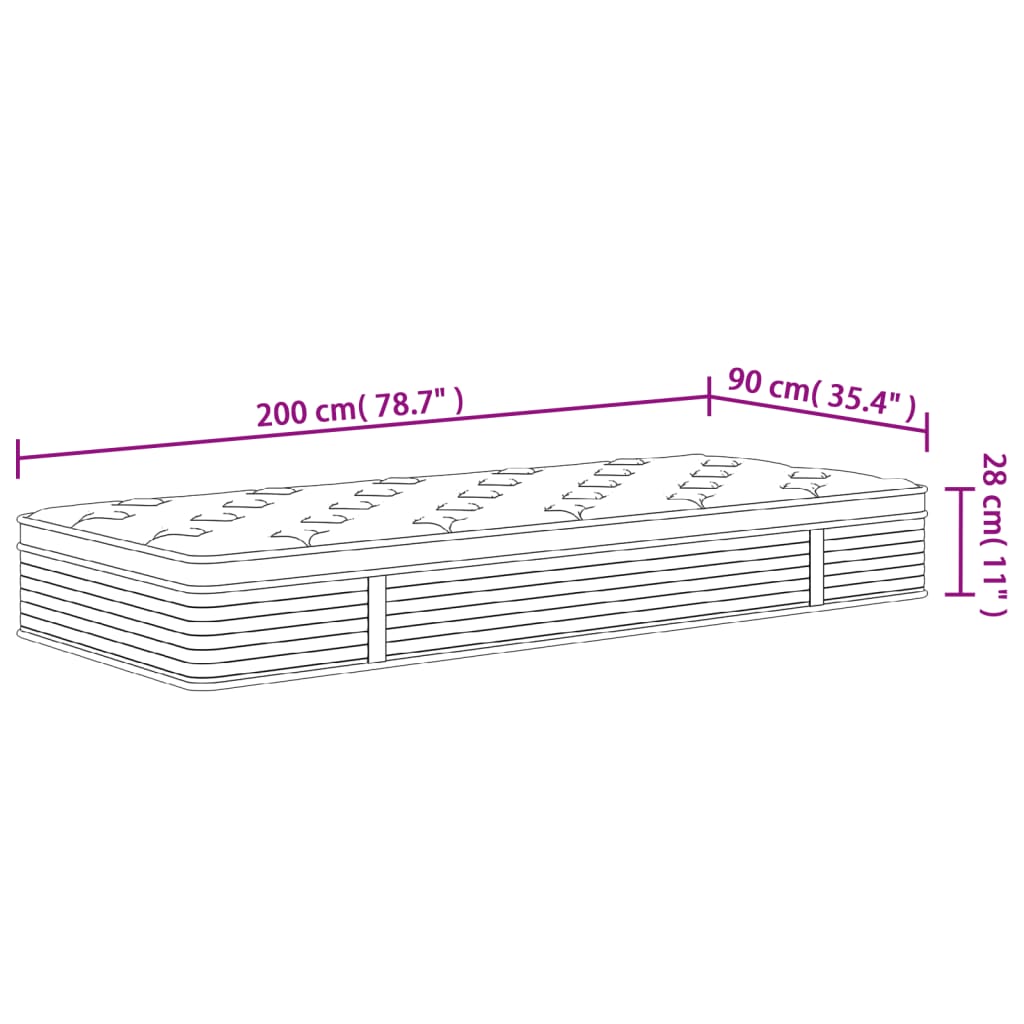 Mattress Pocket Spring Core Medium 90x200 cm