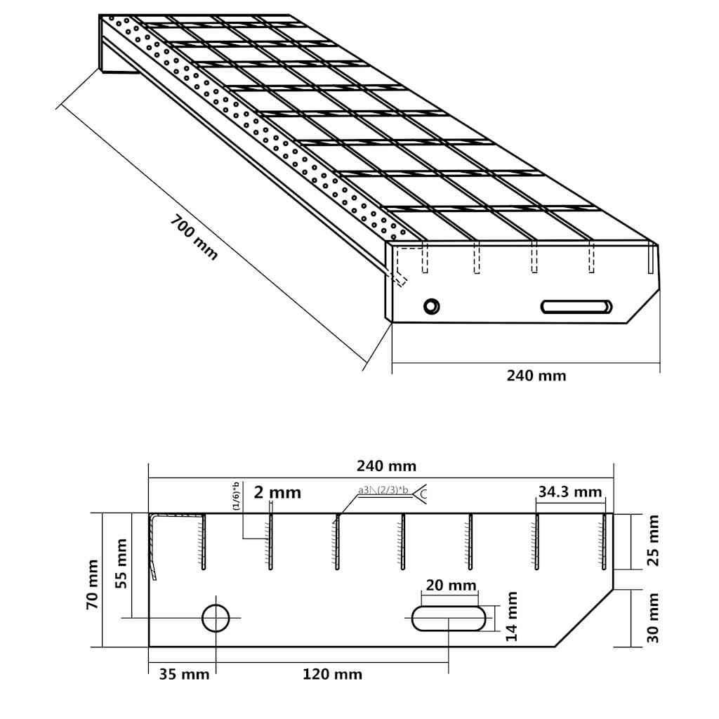 Grating step 70x24x7 cm galvanized steel