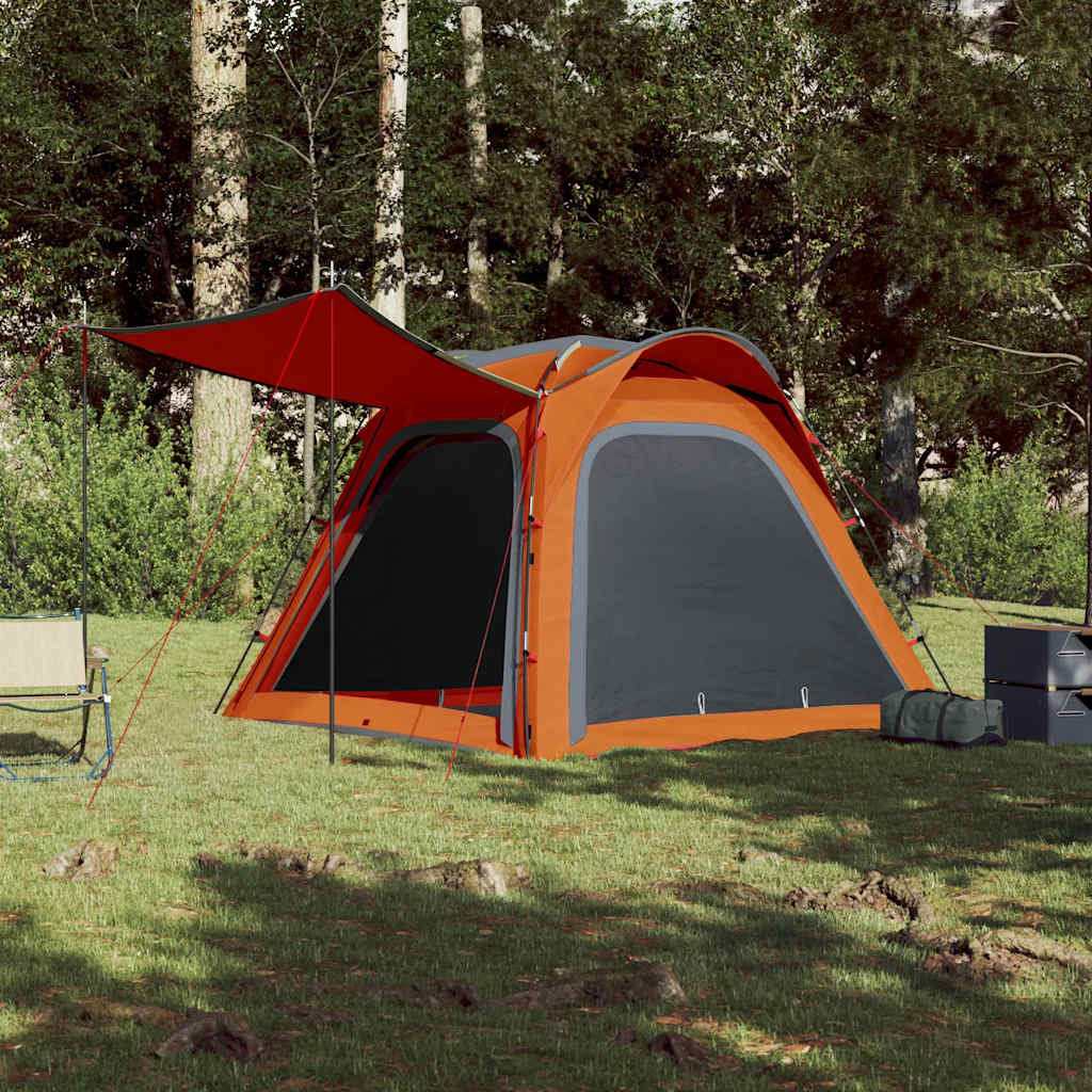Camping Tent 4 Persons Gray and Orange Quick Release Waterproof
