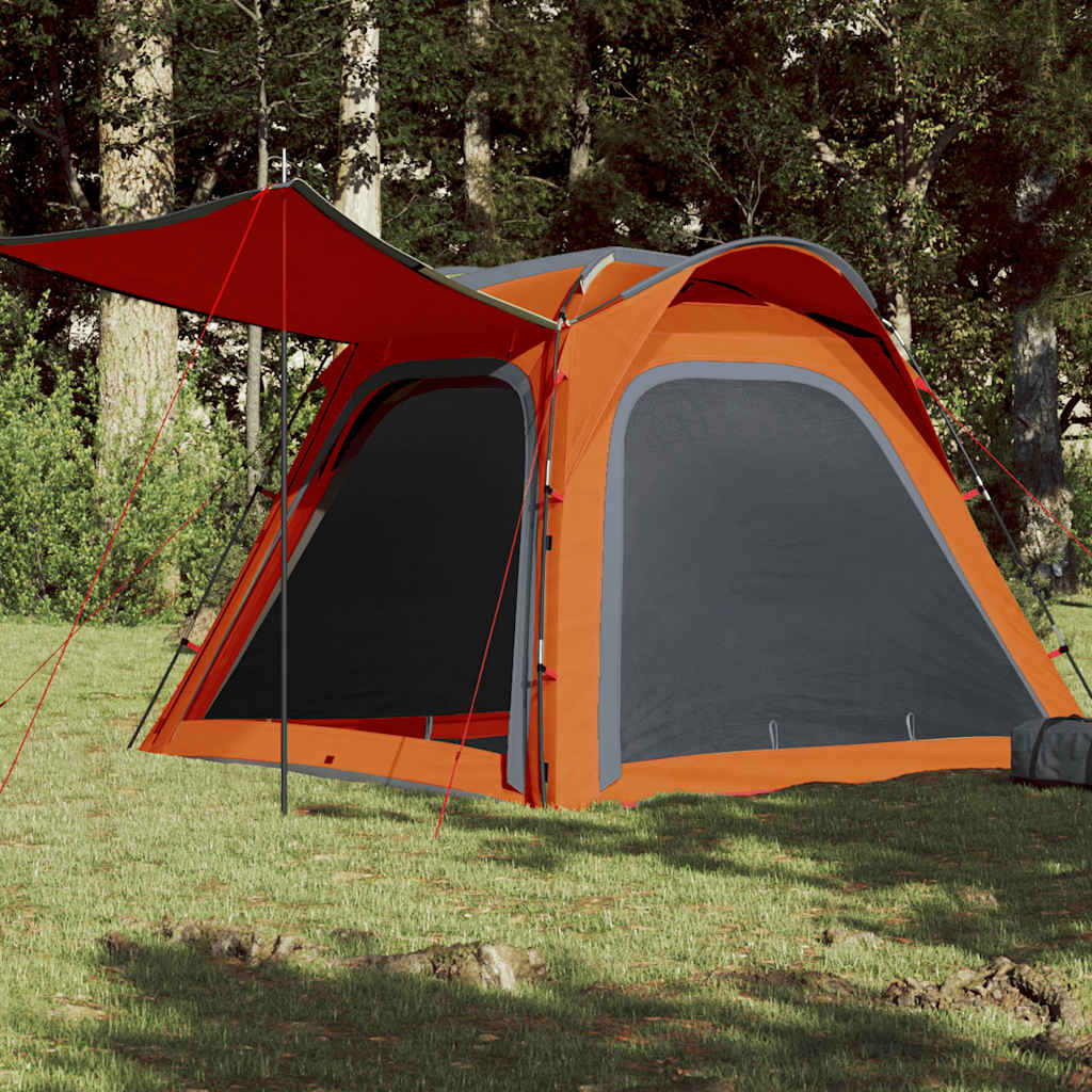 Camping Tent 4 Persons Gray and Orange Quick Release Waterproof