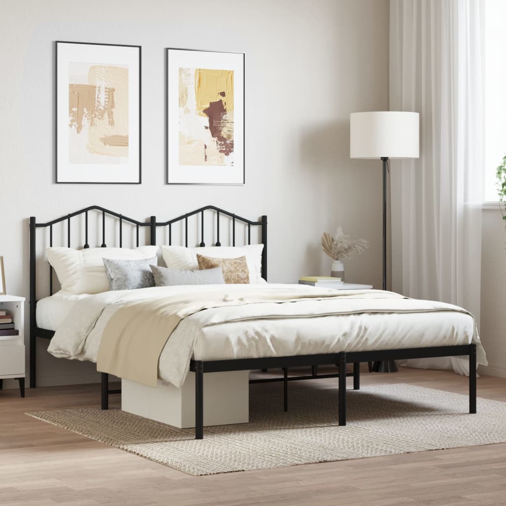 Bed frame with headboard metal black 140x190 cm