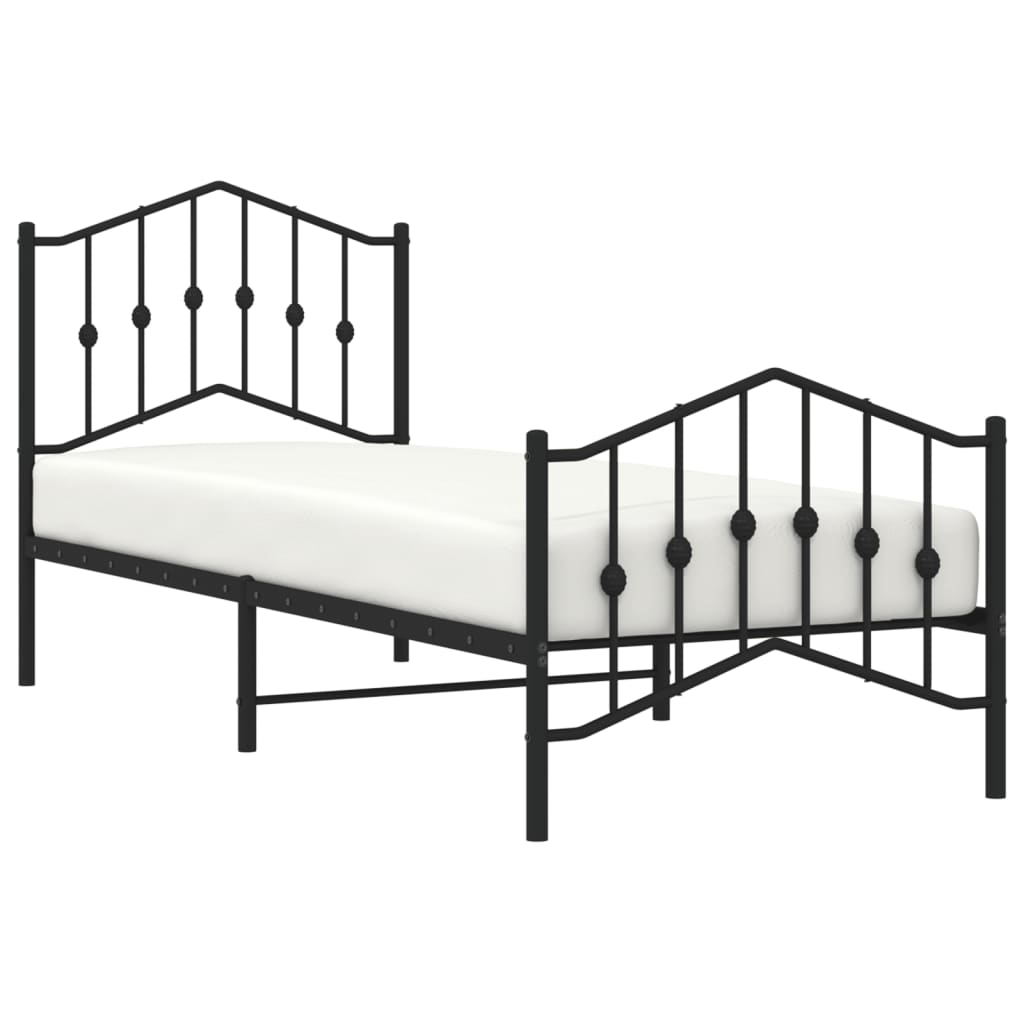 Bed frame with head and footboard metal black 90x200 cm