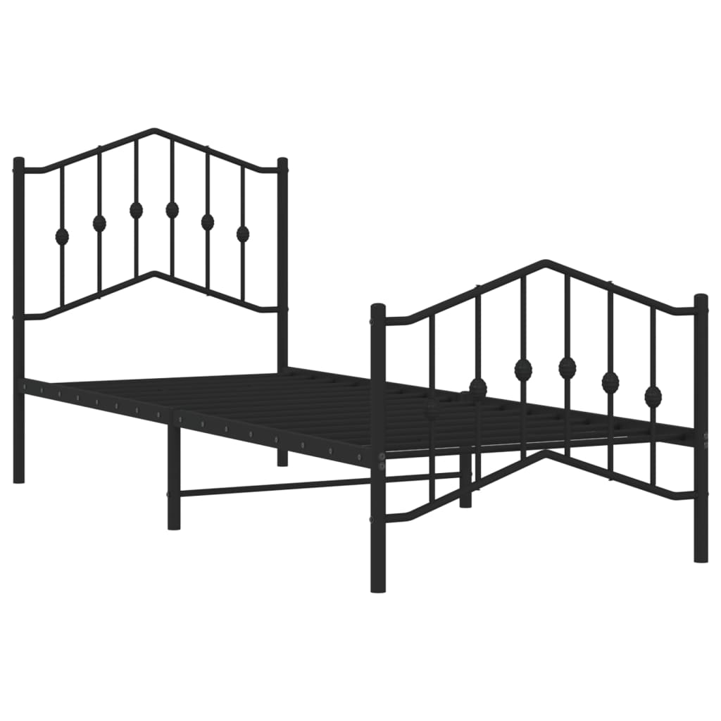Bed frame with head and footboard metal black 90x200 cm
