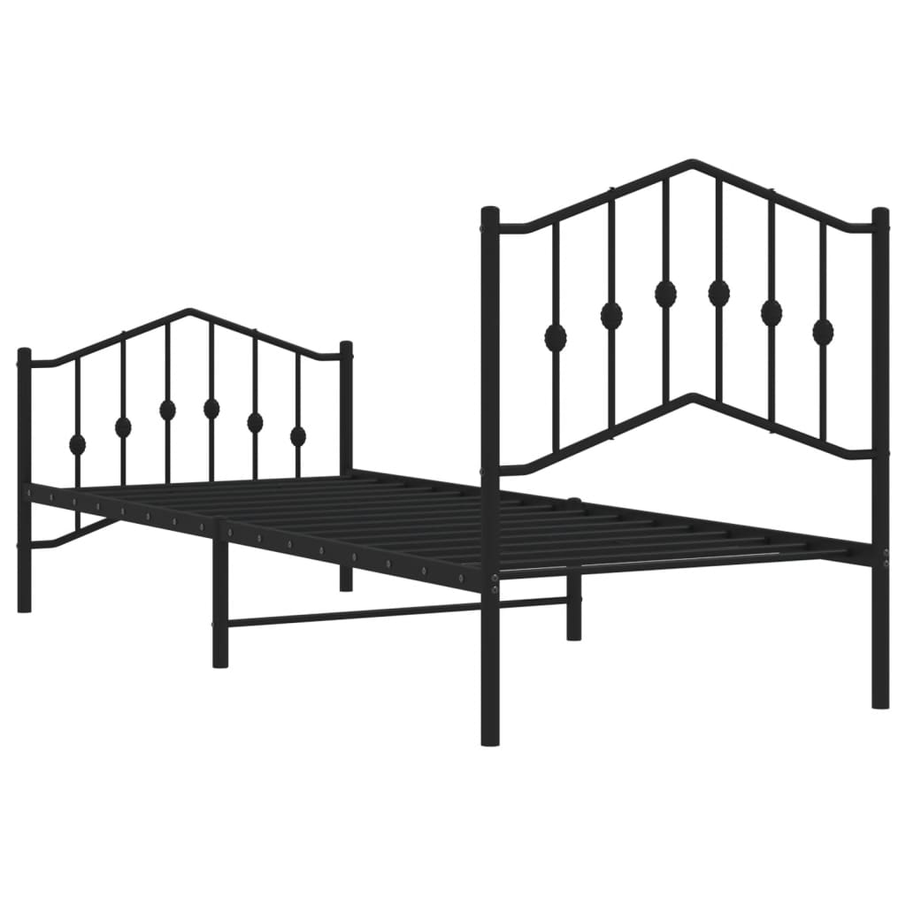 Bed frame with head and footboard metal black 90x200 cm
