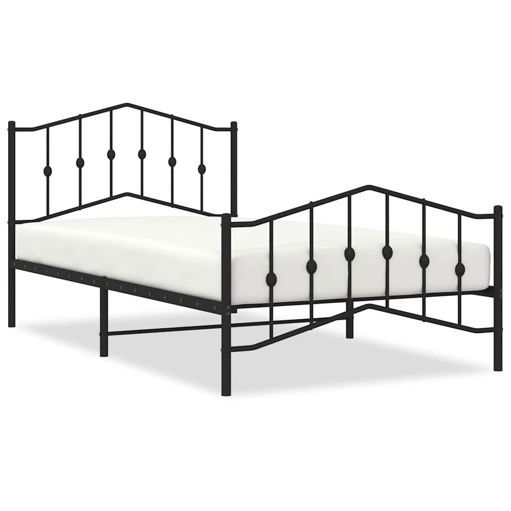 Bed frame with head and footboard metal black 100x200 cm