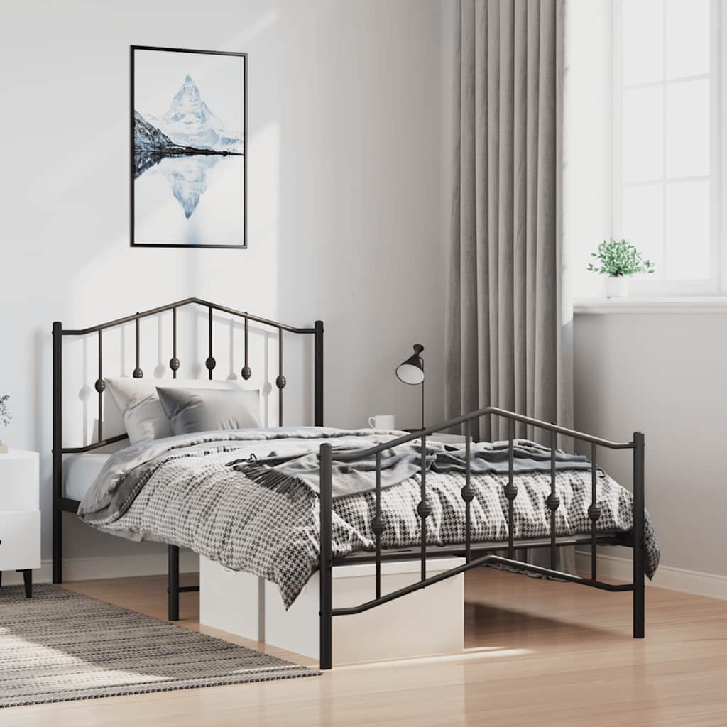 Bed frame with head and footboard metal black 100x200 cm