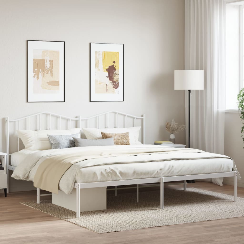 Bed frame with headboard metal white 200x200 cm