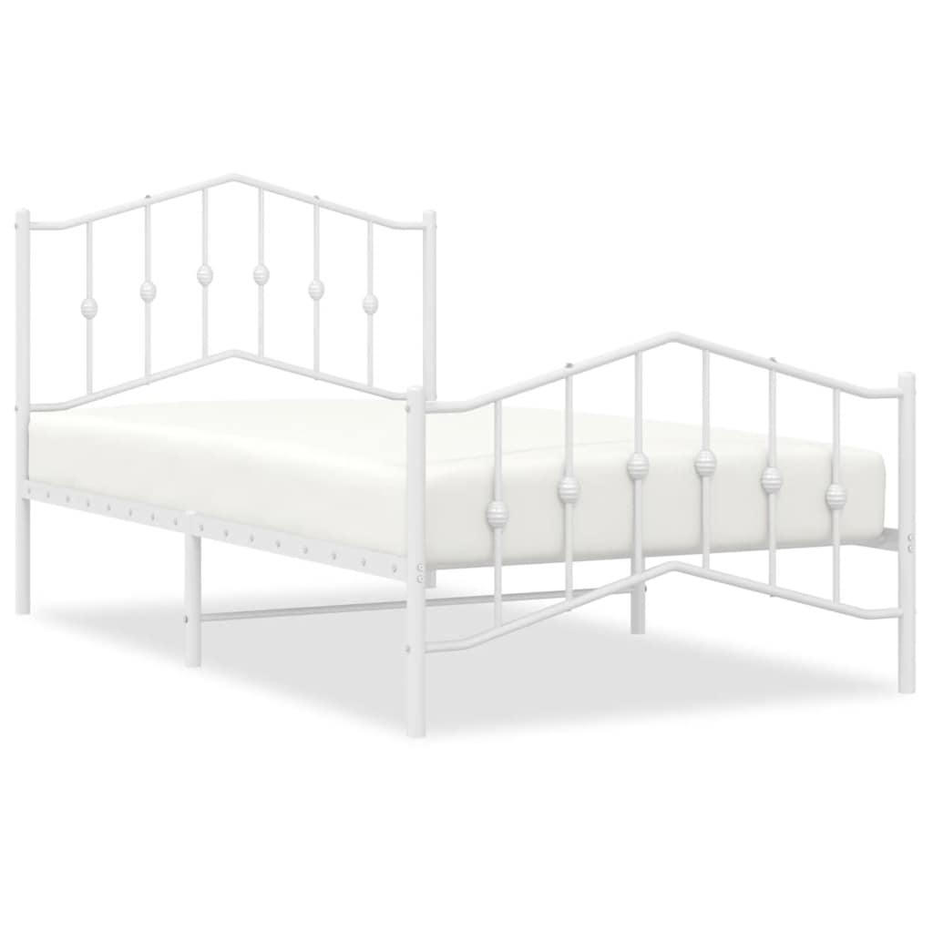Bed frame with head and footboard metal white 100x190 cm
