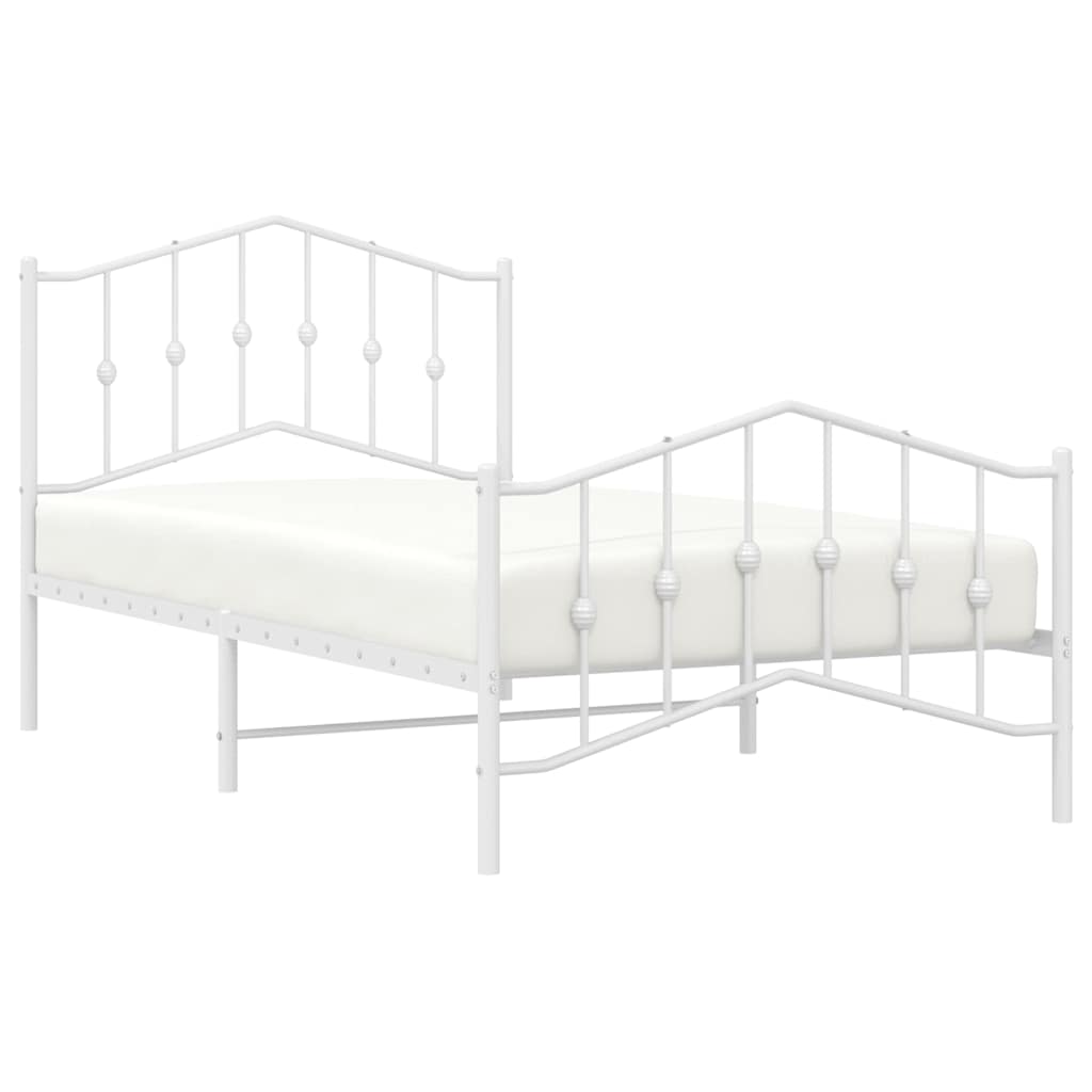 Bed frame with head and footboard metal white 100x190 cm