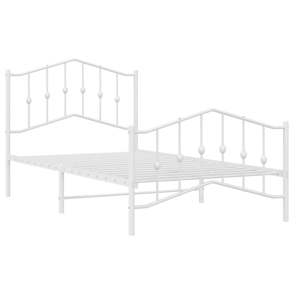 Bed frame with head and footboard metal white 100x190 cm