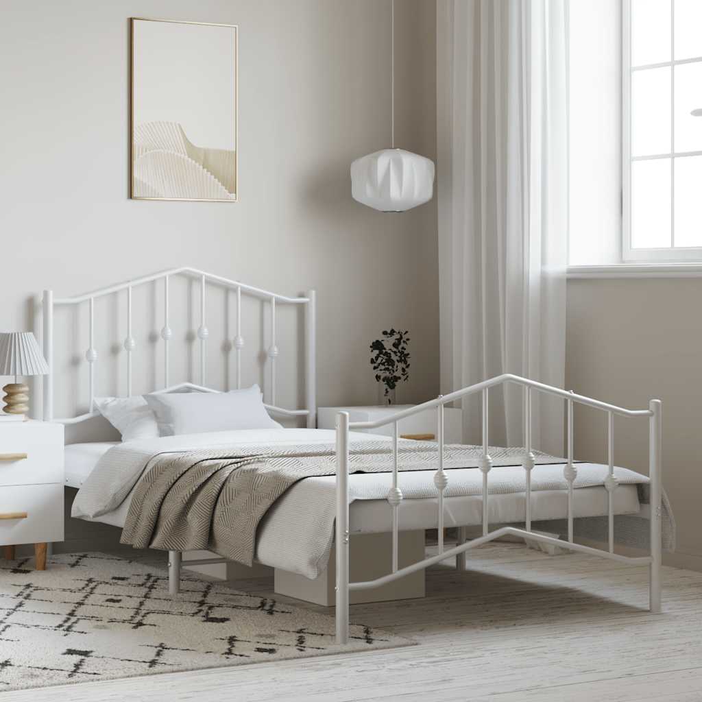 Bed frame with head and footboard metal white 100x190 cm