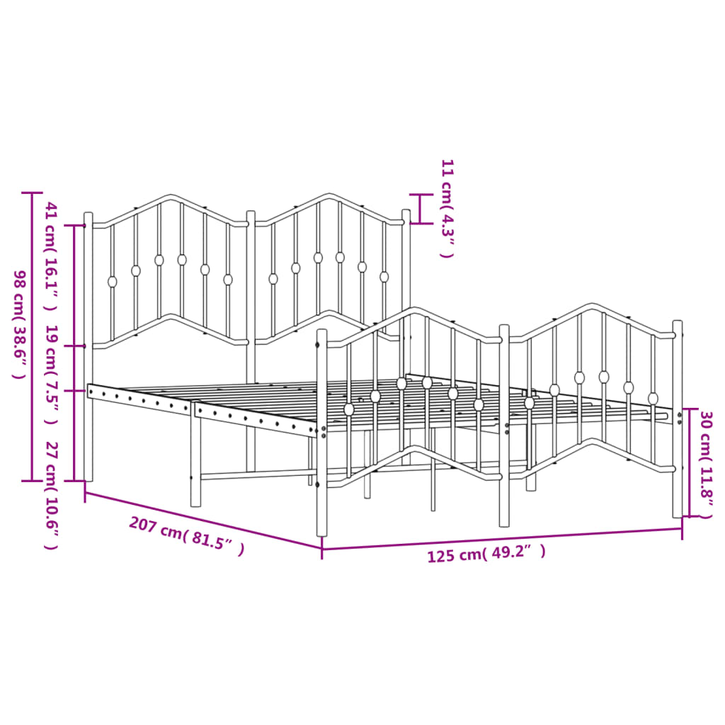 Bed frame with head and footboard metal white 120x200 cm