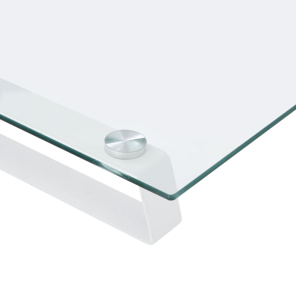 Monitorständer Weiß 100x35x8 cm Hartglas und Metall