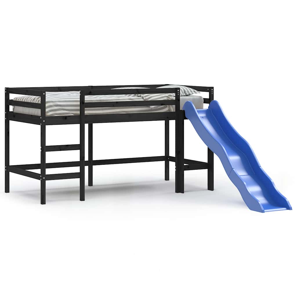 Children's loft bed with slide black 90x190 cm solid pine wood