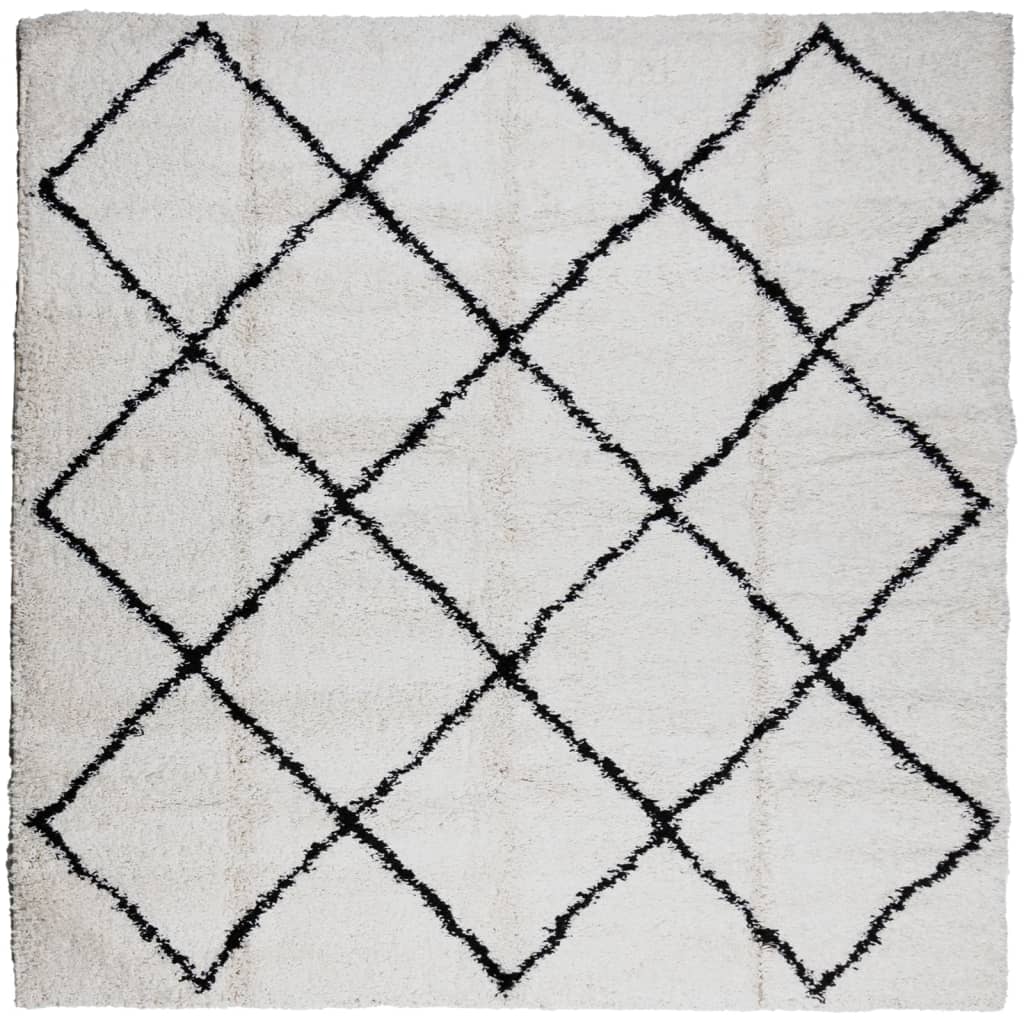 Carpet Shaggy Deep Pile Modern Cream and Black 160x160 cm