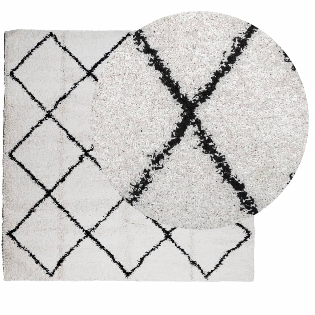 Carpet Shaggy Deep Pile Modern Cream and Black 160x160 cm