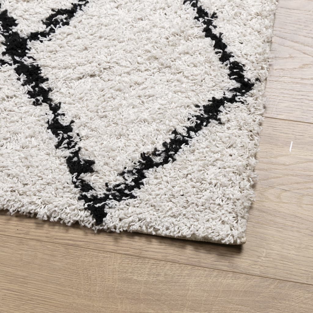 Carpet Shaggy Deep Pile Modern Cream and Black 160x160 cm
