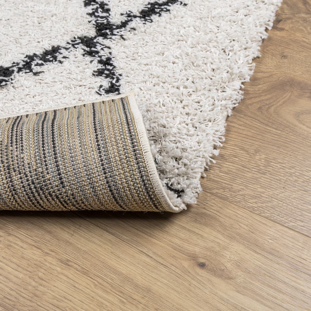 Carpet Shaggy Deep Pile Modern Cream and Black 160x160 cm